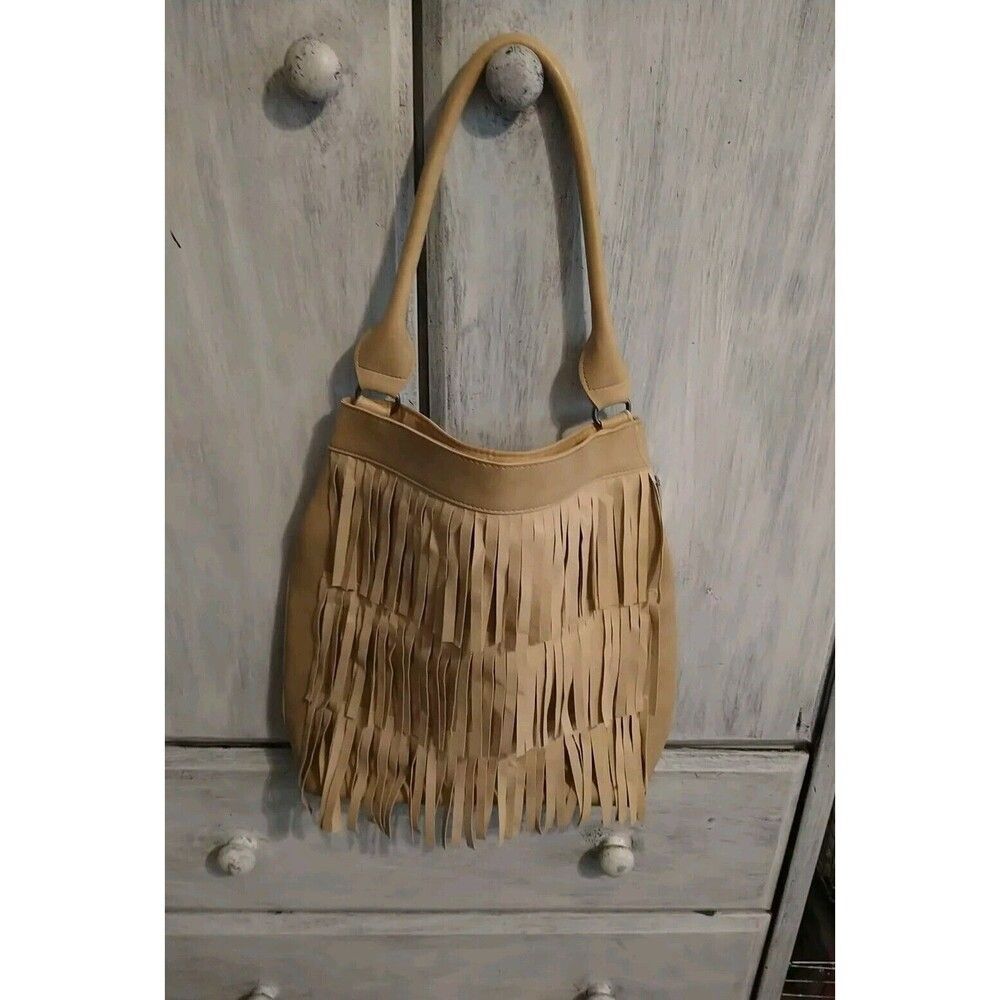 Boho Fringed  Shoulder Bag Cream/Beige Large